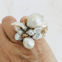 Load image into Gallery viewer, Cultured Baroque pearl hand wrapped 14k gold fill wire ring
