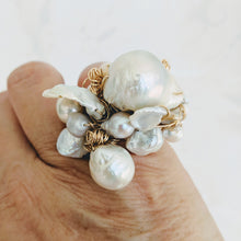 Load image into Gallery viewer, Cultured Baroque pearl hand wrapped 14k gold fill wire ring
