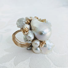 Load image into Gallery viewer, Cultured Baroque pearl hand wrapped 14k gold fill wire ring
