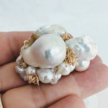 Load image into Gallery viewer, Cultured Baroque pearl hand wrapped 14k gold fill wire ring
