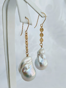 Baroque freshwater pearl and circle link earrings