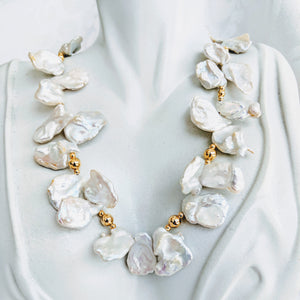 Keshi pearl and gold ball necklace