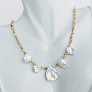 Simple Keshi pearl and gold necklace