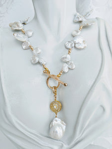 Keshi pearl and gold ball necklace