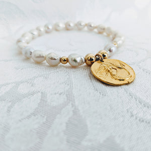 Baby Baroque pearl bracelet with gold plate pewter mermaid charm