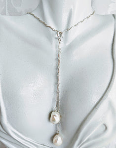 Sterling silver curved bar link necklace with detachable tassel