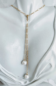 Long and short 14k gold fill necklace with detachable tassel