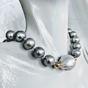 "Lauren" silver pearl and Baroque pearl necklace