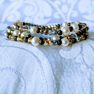 Pearl Station Sparkle triple wrap bracelet / necklace (see all photos)