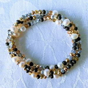 Pearl Station Sparkle triple wrap bracelet / necklace (see all photos)