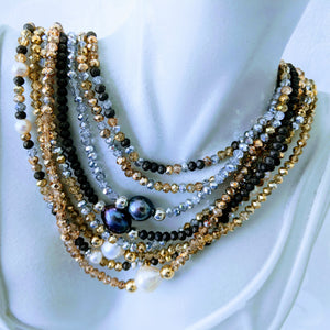Pearl Station Sparkle triple wrap bracelet / necklace (see all photos)