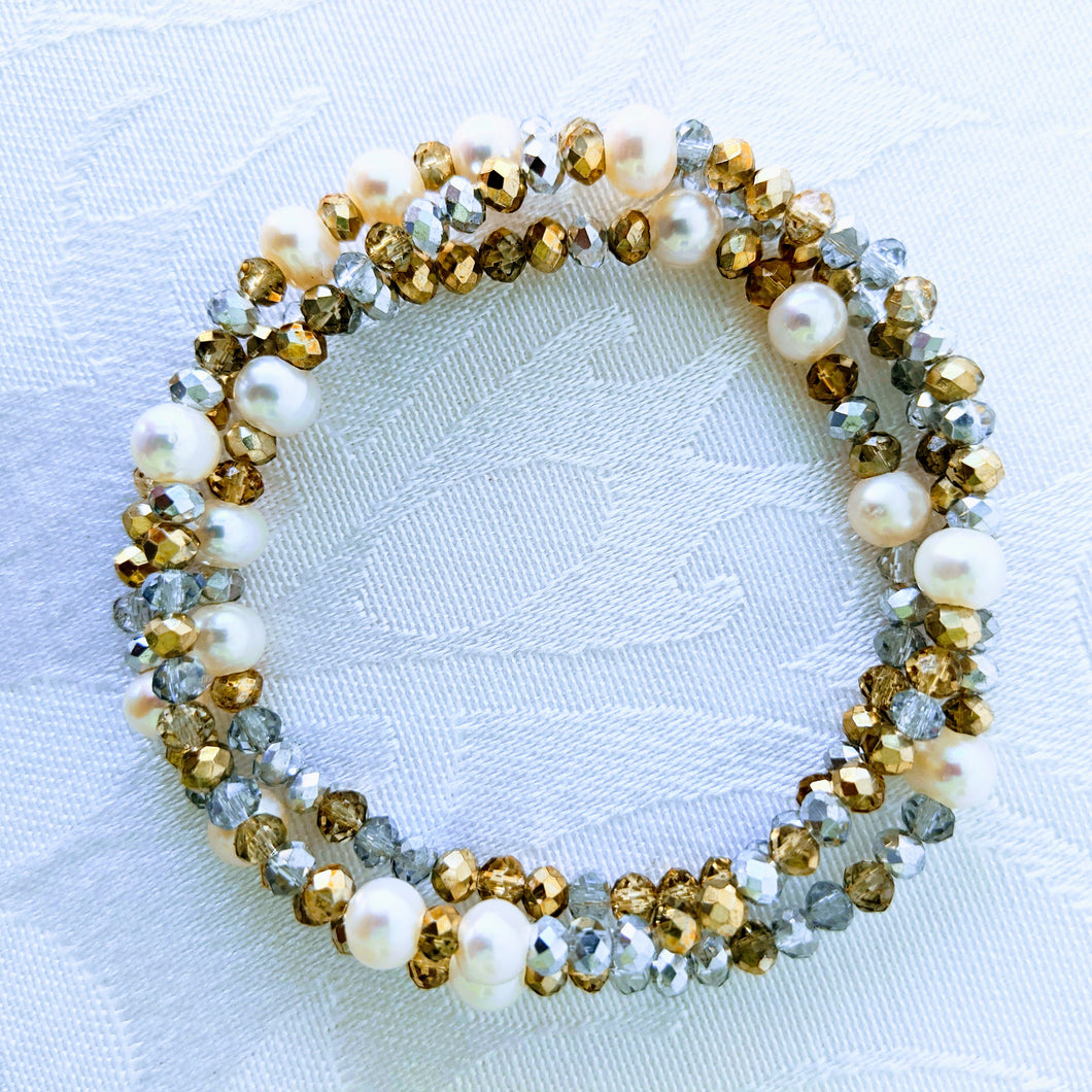 Pearl Station Sparkle triple wrap bracelet / necklace (see all photos)