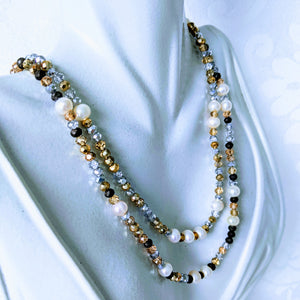 Pearl Station Sparkle triple wrap bracelet / necklace (see all photos)