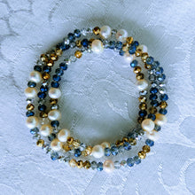 Load image into Gallery viewer, Pearl Station Sparkle triple wrap bracelet / necklace (see all photos)
