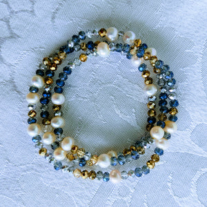 Pearl Station Sparkle triple wrap bracelet / necklace (see all photos)