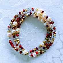 Load image into Gallery viewer, Pearl Station Sparkle triple wrap bracelet / necklace (see all photos)
