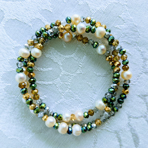 Pearl Station Sparkle triple wrap bracelet / necklace (see all photos)