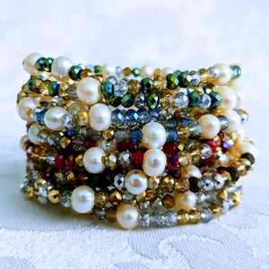 Pearl Station Sparkle triple wrap bracelet / necklace (see all photos)