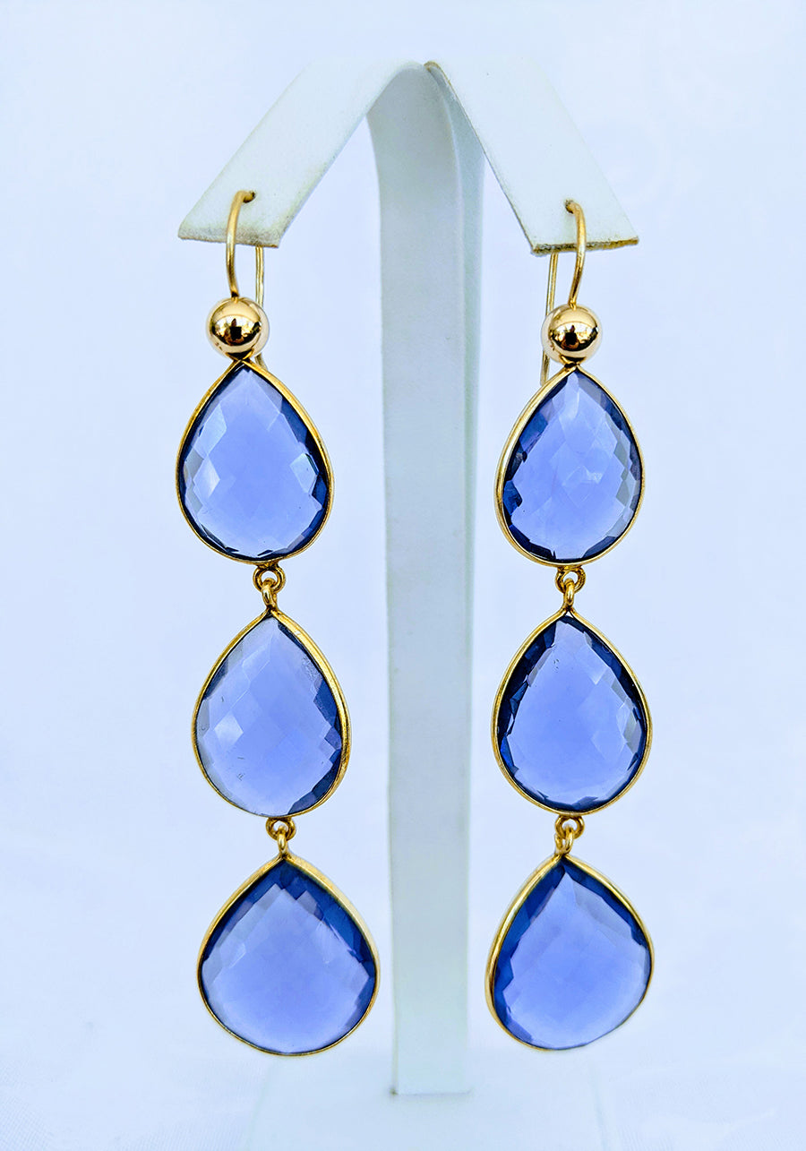 Triple faceted earrings (shown in Iolite Color Hydro Quartz)