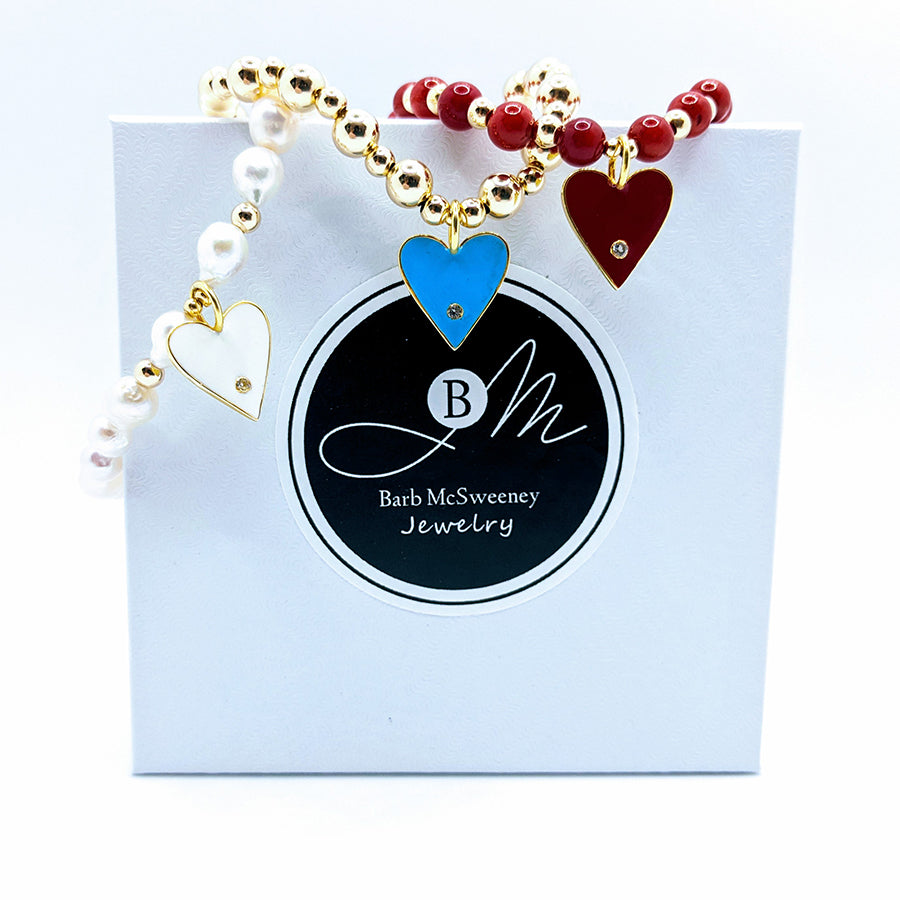 Enamel heart charm bracelet
