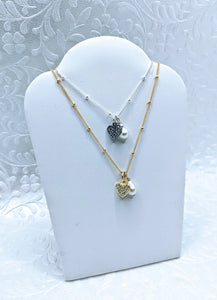 Satellite chain (14k gold fill or Sterling silver) with dainty pearl & CZ heart charms