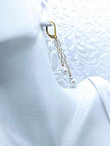 Delicate cascade pearl earrings with 14k gold fill chain