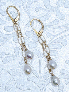 Delicate cascade pearl earrings with 14k gold fill chain