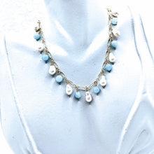 Load image into Gallery viewer, Delicate gold chain with petite baroque pearls &amp; aquamarine shown (see all gem options).

