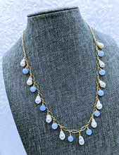 Load image into Gallery viewer, Delicate gold chain with petite baroque pearls &amp; aquamarine shown (see all gem options).
