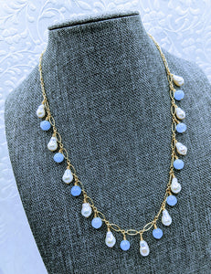 Delicate gold chain with petite baroque pearls & aquamarine shown (see all gem options).