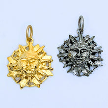Load image into Gallery viewer, Pewter Sun Face pendant (available in pewter or gold plate over pewter)
