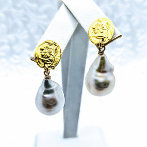Floral post Baroque Pearl earrings