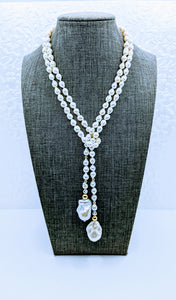 Pearl Lariat - 40". Choose from white, light pink, light gray and taupe