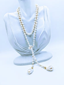 Pearl Lariat - 40". Choose from white, light pink, light gray and taupe