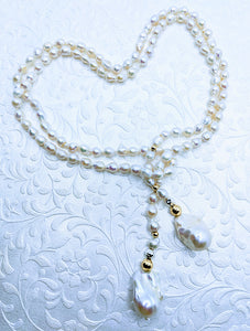 Pearl Lariat - 40". Choose from white, light pink, light gray and taupe