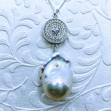 Load image into Gallery viewer, CZ Baroque Pearl (Cubic Zirconia) Pendant 18&quot; Sterling satellite chain.necklace

