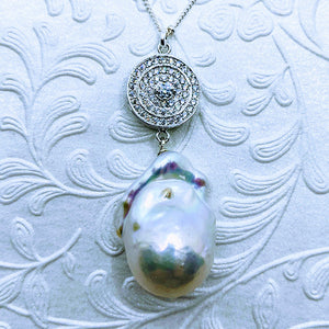 CZ Baroque Pearl (Cubic Zirconia) Pendant 18" Sterling satellite chain.necklace