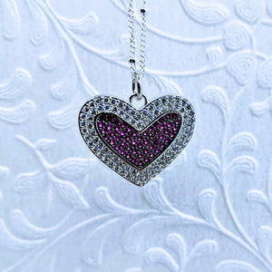 CZ Heart Pendant (Cubic Zirconia) necklace 20" Sterling satelite chain