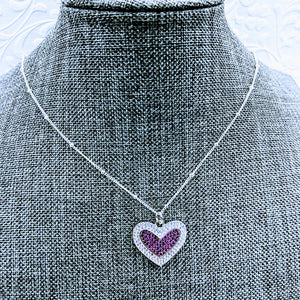 CZ Heart Pendant (Cubic Zirconia) necklace 20" Sterling satelite chain
