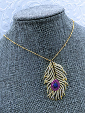 Load image into Gallery viewer, CZ Feather Pendant (Cubic Zirconia) necklace 16&quot; 14k gold fill satellite chain.
