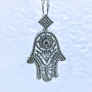 CZ Hamsa Hand (Cubic Zirconia) pendant on Sterling curved bar chain - 18"