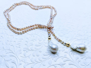 Pearl Lariat - 40". Choose from white, light pink, light gray and taupe