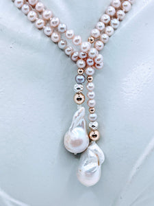 Pearl Lariat - 40". Choose from white, light pink, light gray and taupe