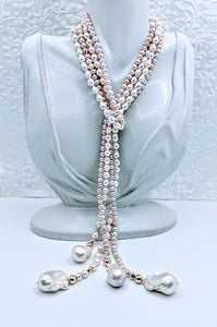 Pearl Lariat - 40". Choose from white, light pink, light gray and taupe