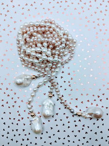 Pearl Lariat - 40". Choose from white, light pink, light gray and taupe