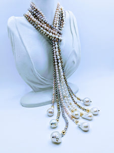 Pearl Lariat - 40". Choose from white, light pink, light gray and taupe