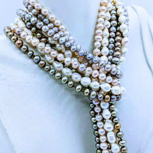 Pearl Lariat - 40". Choose from white, light pink, light gray and taupe