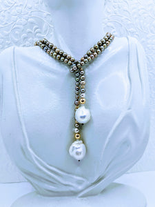 Pearl Lariat - 40". Choose from white, light pink, light gray and taupe