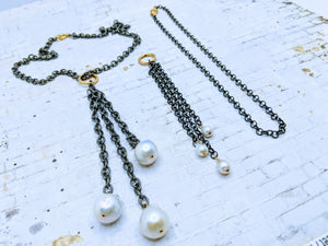 Gunmetal adjustable chain necklace with detachable gunmetal Pearl pendant
