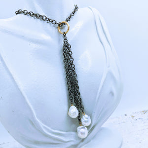Gunmetal adjustable chain necklace with detachable gunmetal Pearl pendant